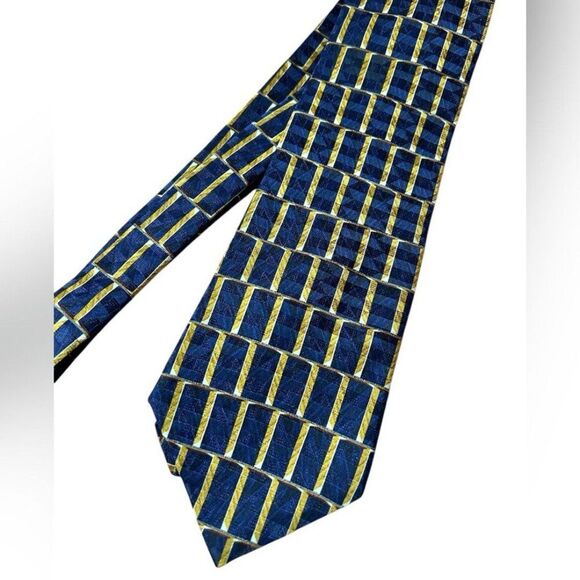 Oscar de la Renta Neckware 100% Silk Blue and Gold Men’s Dress Tie - Picture 4 of 5
